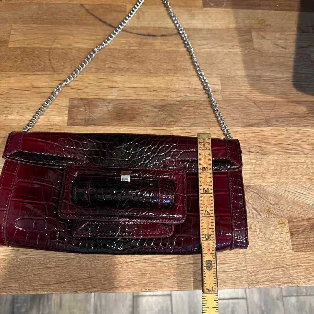 White House Black Market Burgundy Crocodile Print Clutch Shoulder Bag Purse